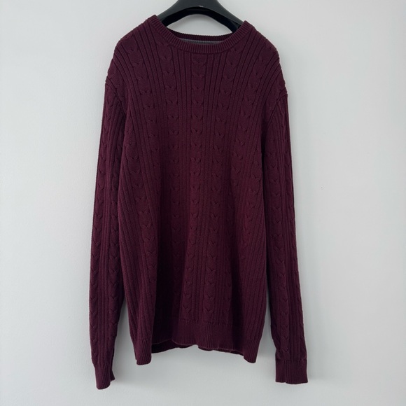 Vtg Eddie Bauer Plum Cable Knit Sweater Men’s XLT Tall XL Burgundy 100% Cotton - Picture 1 of 8